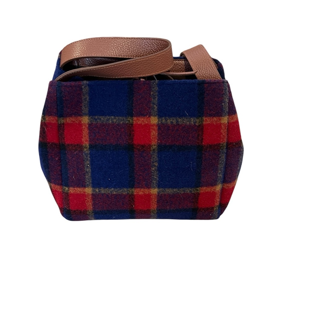 Sundance Catalog  Blue and Red Plaid  Teddy Satchel Tote   NEW